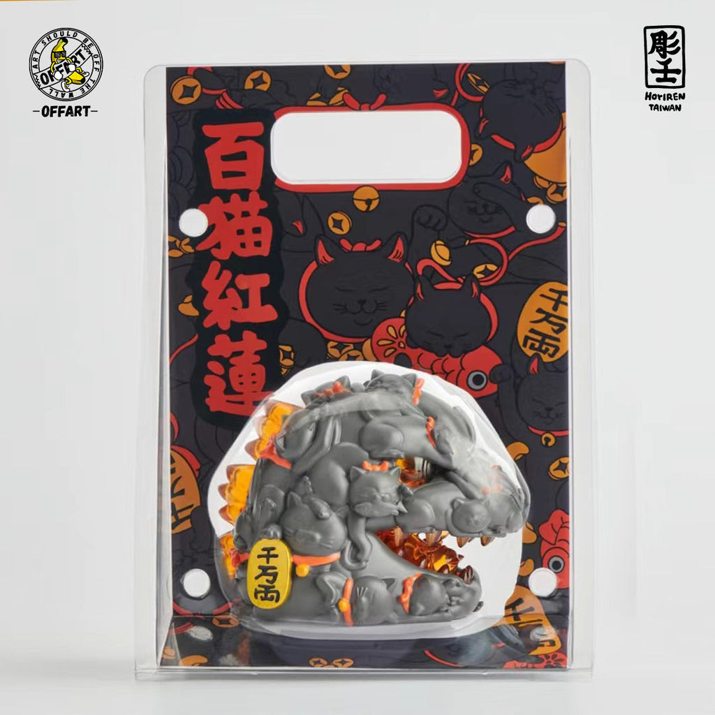OFFART X Horiren Red Flame Hundred Cats Mini Bust Fortune Black
