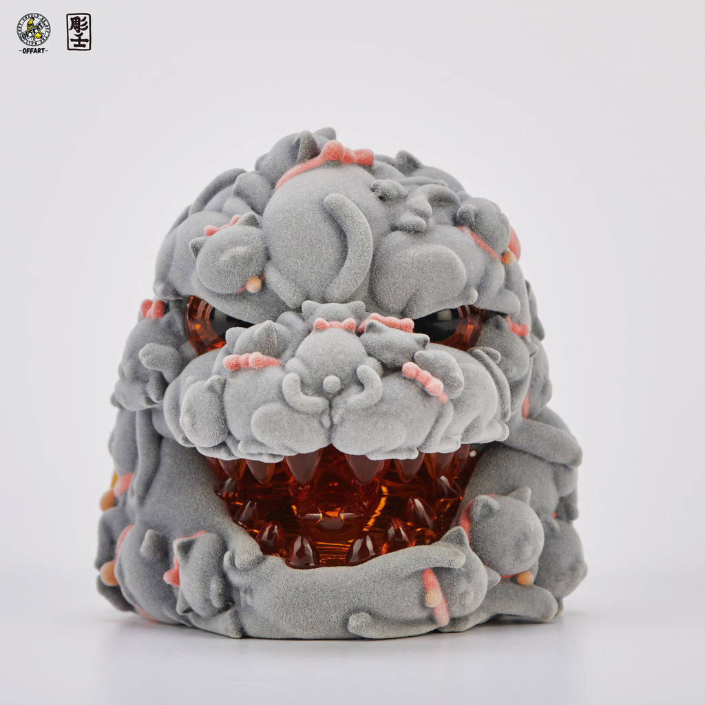 OFFART X Horiren Red Flame Hundred Cats Mini Fortune Head Statue -Flocked version