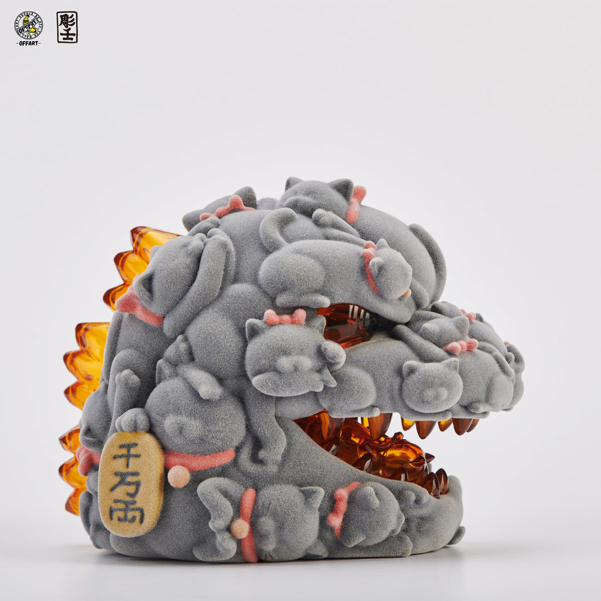 OFFART X Horiren Red Flame Hundred Cats Mini Fortune Head Statue -Flocked version