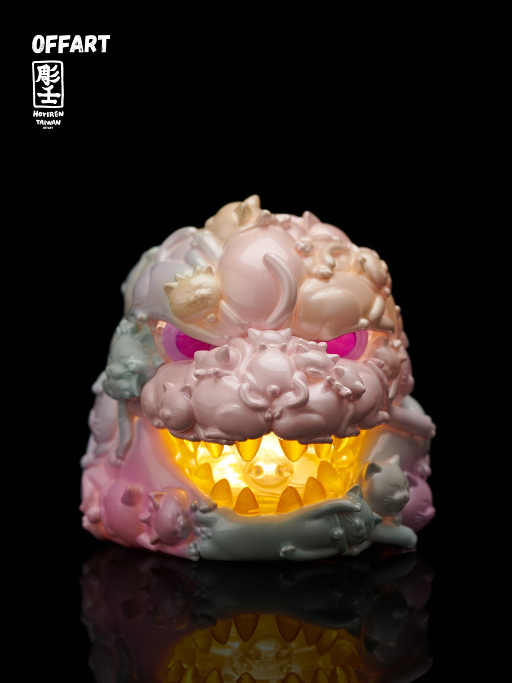 OFFART X Horiren Red Flame Hundred Cats Mini Fortune Head Statue -Super Sweet Candy