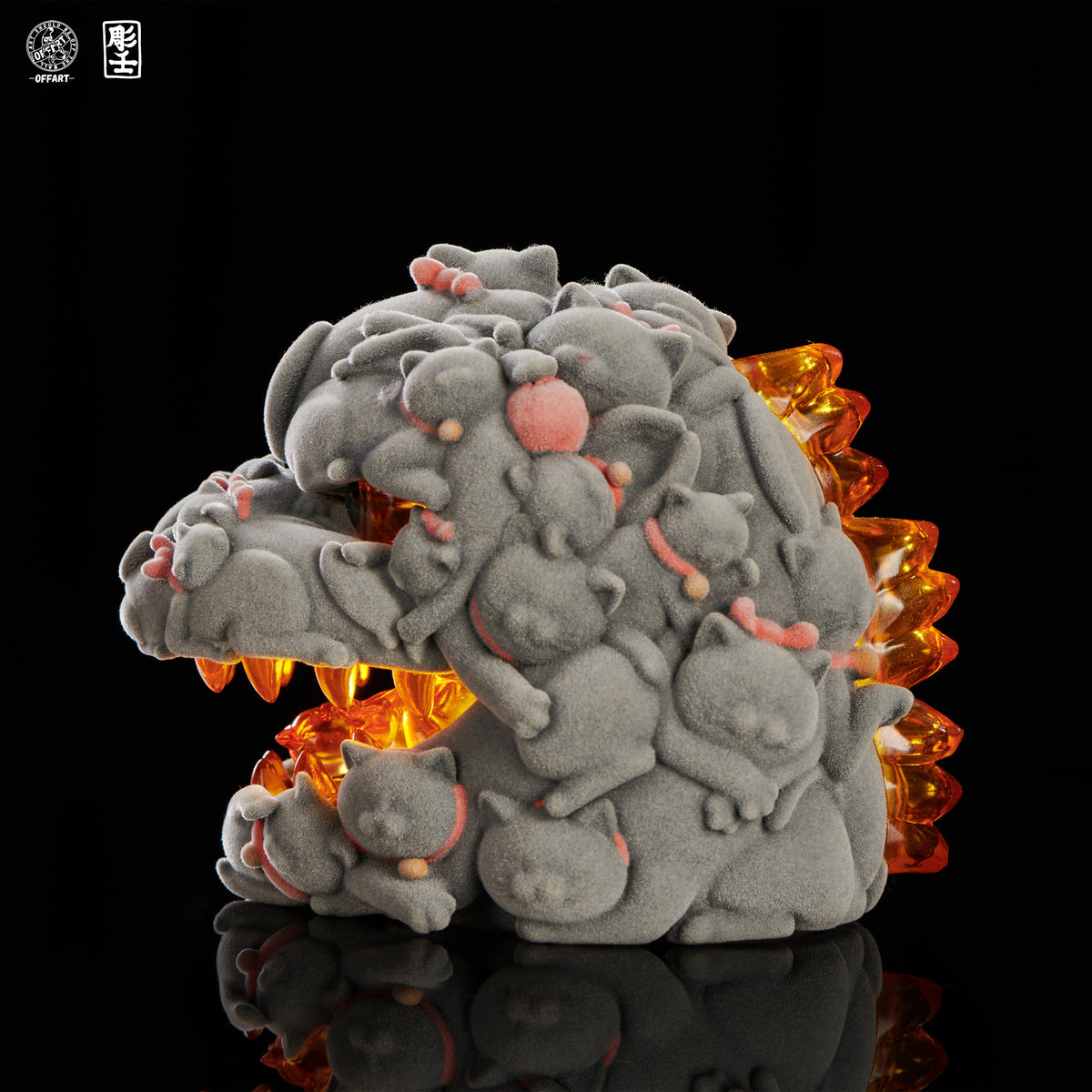 OFFART X Horiren Red Flame Hundred Cats Mini Fortune Head Statue -Flocked version