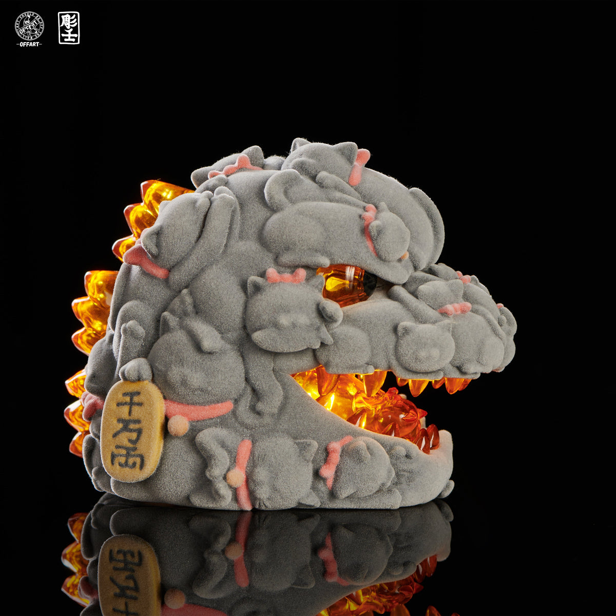 OFFART X Horiren Red Flame Hundred Cats Mini Fortune Head Statue -Flocked version
