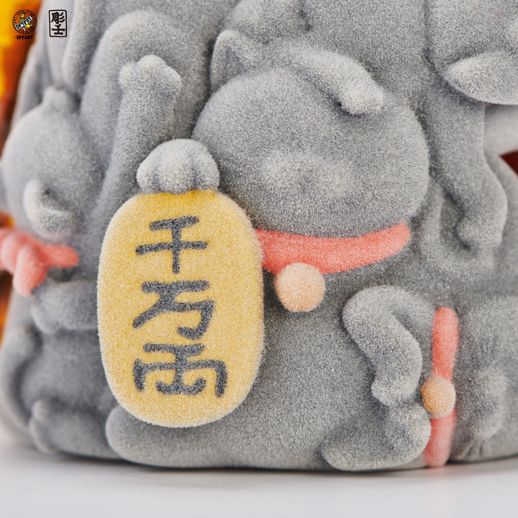 OFFART X Horiren Red Flame Hundred Cats Mini Fortune Head Statue -Flocked version