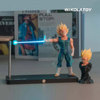 Action figure with glowing effect on a stand, with 'Nikolatoy' branding.